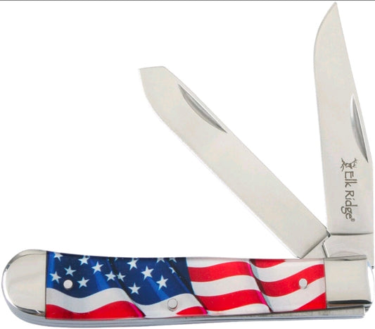 Elk Ridge 42452AF Trapper Knife American Flag Handles
