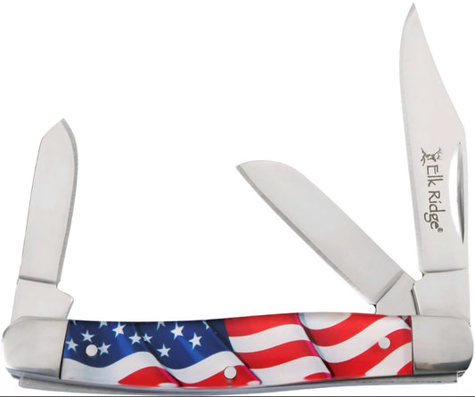 Elk Ridge 42453AF Stockman Knife American Flag Handles
